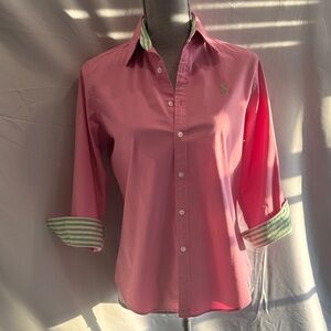 Vintage Polo Sport Pink Button-Down Shirt with Green Accents
